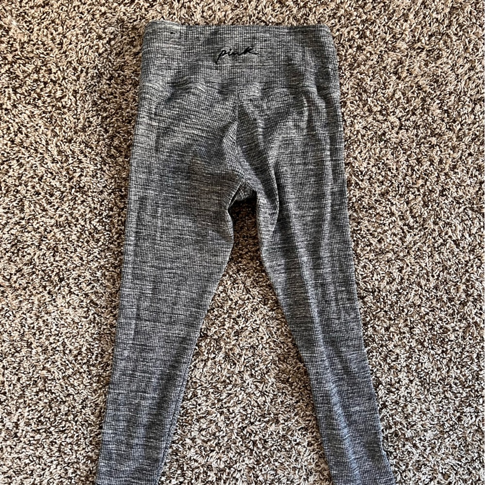 Victoria's Secret PINK‎ Yoga Leggings Gray Marl Ribbed High Waist Large - Picture 4 of 5